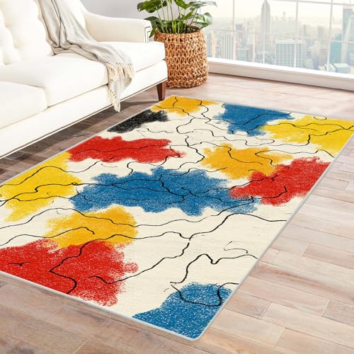 PUSRDEO Minimalistischer Kunst Teppich Farbblöcke Atmungsaktiv Für Haustiere Kurzflor Robust Für Wohnbereich Essbereich Fleckensicher(Mehrfarbig)-180x240cm von PUSRDEO