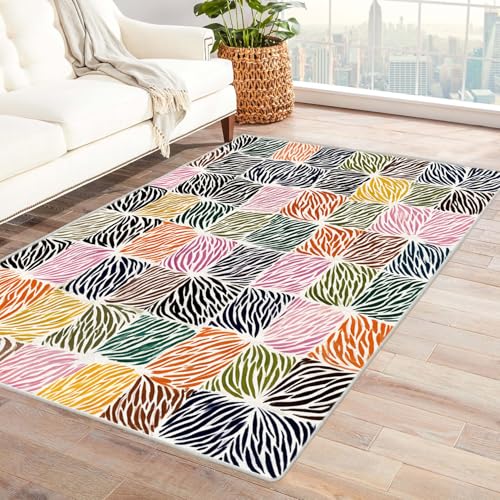 PUSRDEO Minimalistischer Multicolor Teppich Quadratische BläTter Rutschfester Untergrund Dicke Ausführung Leicht Reinigbar Für Studio(Green)-210x300cm von PUSRDEO