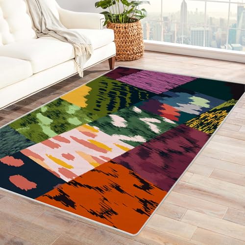 PUSRDEO Moderne Abstrakte Teppich Kollektion Flickwerk Mit Rutschhemmender Unterseite Dick Polsternd Pflegeleicht Für Korridor(schwarz)-150x210cm von PUSRDEO
