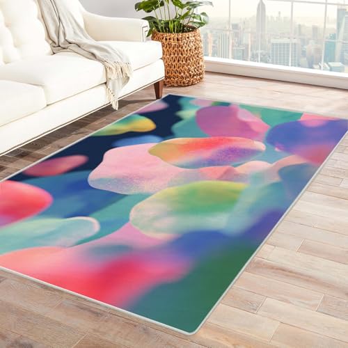 PUSRDEO Moderne Abstrakte Teppich Kollektion Schweben Maschinenwaschbar Innenbereich Hohe Belastbarkeit Weich Hautfreundlich(Mehrfarbig)-210x300cm von PUSRDEO
