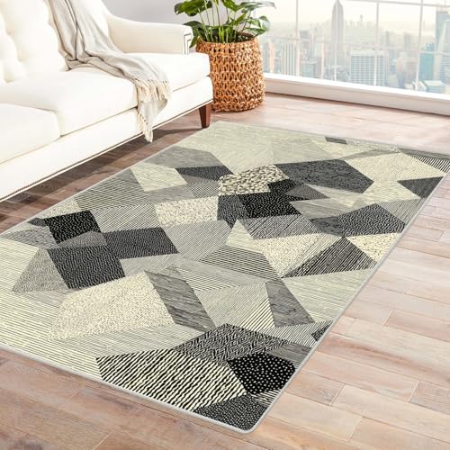 PUSRDEO Moderne Abstrakte Teppich Kollektion Streifen Maschinenwaschbar Innenbereich Hohe Belastbarkeit Weich Hautfreundlich(Grey)-90x120cm von PUSRDEO