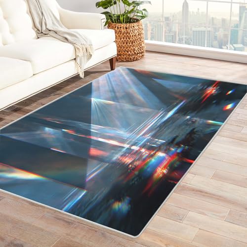 PUSRDEO Moderner Kunst Teppich Look Licht Ideal Für Schlafzimmer Wohnbereich Mit Weicher Textur Und Rutschhemmender Unterseite(weiß)-150x210cm von PUSRDEO