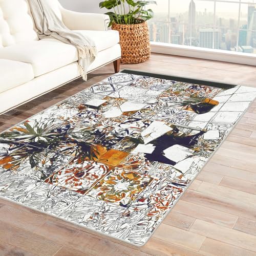 PUSRDEO Moderner Patchwork Teppich Design Kleiner Winkel Maschinenwaschbar Schnell Trocknend Weich Unterfüßig Für Eingangsbereich Flur(Weiß)-120x150cm von PUSRDEO