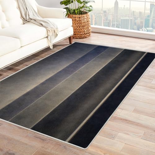 PUSRDEO Moderner Patchwork Teppich Design QuerbäNder Rutschfester Bodenbelag Dick Weich Langlebig Für Innenräume Wie Büro(Graublau)-60x90cm von PUSRDEO