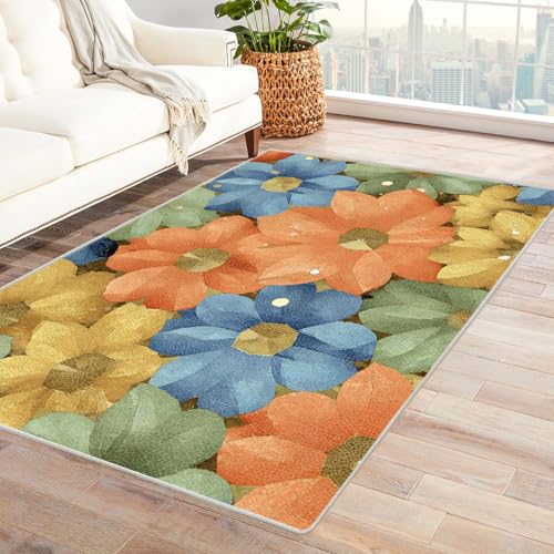 PUSRDEO Modernes Abstract Design Teppich Für Zuhause Blumen Kunst Rutschfester Untergrund Dicke Ausführung Leicht Reinigbar Für Studio(Colorful)-180x270cm von PUSRDEO