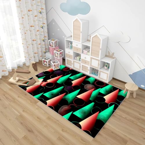 PUSRDEO Modernes Abstract Design Teppich Für Zuhause Kegel Maschinenwaschbar Rasch Trocknend Weich Gefühl Für Eingang Flurbereich Hoch Belastbar(Green)-60x90cm von PUSRDEO
