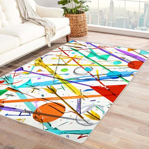 PUSRDEO Modernes Abstract Design Teppich Für Zuhause Sprühdruk Haustierfreundlich Schmutzabweisend Atmungsaktiv Kurzflor Für Wohnbereich(Colorful)-180x270cm von PUSRDEO