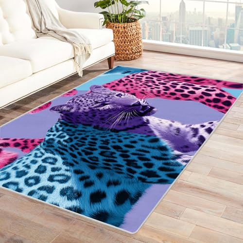 PUSRDEO Multicolor Abstrakt Teppich Leopard Kurzflor Teppich Maschinenwaschbar Fleckenresistent Für Viel Begangene Zonen(lila)-240x300cm von PUSRDEO