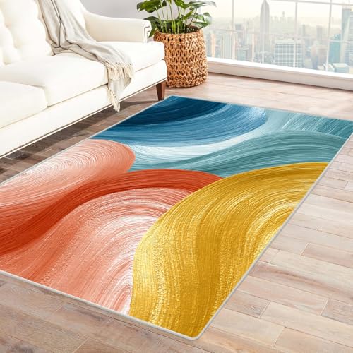 PUSRDEO Multicolor Abstrakt Teppich Linien rutschfeste Basis Dicke Qualität Leicht Rein Für Studio Küchennische Haltbar(Mehrfarbig)-90x150cm von PUSRDEO