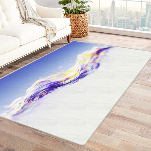 PUSRDEO Multicolor Abstrakt Teppich Nebenfluss Kurzflor Teppich Maschinenwaschbar Fleckenresistent Für Viel Begangene Zonen(lila)-90x150cm von PUSRDEO