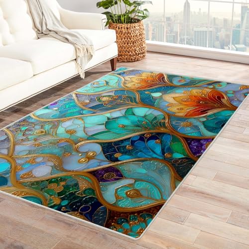 PUSRDEO Nahtloser Abstract Teppich Für Gemütliche Räume 3D-Muster Atmungsaktiv Für Haustiere Kurzflor Robust Für Wohnbereich Essbereich Fleckensicher(Blue)-180x240cm von PUSRDEO