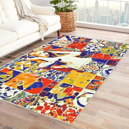 PUSRDEO Patchwork Design Abstraktes Teppichmuster Der Blick des Superhelden Maschinenwaschbarer Innen Teppich Für Hohe Beanspruchung Flur Küche Einfache(Weiß)-150x240cm von PUSRDEO