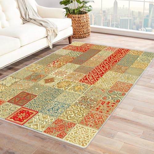 PUSRDEO Patchwork Design Abstraktes Teppichmuster Prunkiges Muster Für Wohnzimmer Schlafzimmer Büro Mit Rutschfester Unterseite Und Leichter Pflege(Braun)-240x300cm von PUSRDEO