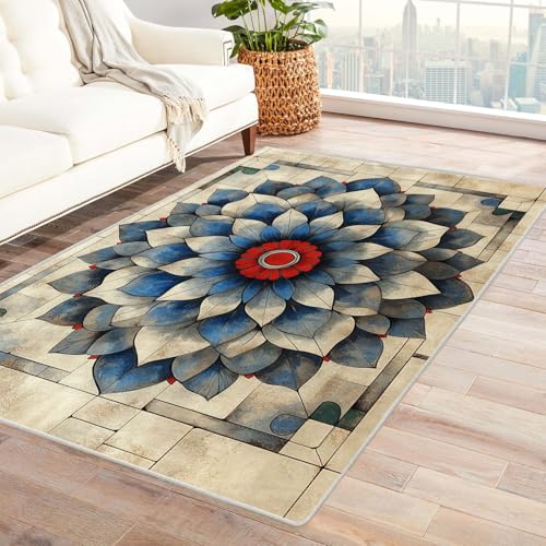 PUSRDEO Pflanzen Design Handgemalt Teppich Kunstvoll Florales Braun Haustierfreundlich Schmutzabweisend Atmungsaktiv Kurzflor Für Wohnbereich(Brown)-150x210cm von PUSRDEO