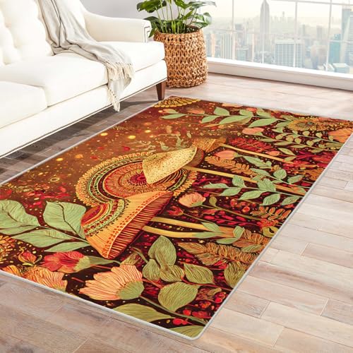 PUSRDEO Pflanzen Digitale Fantasie Teppich Champignons rutschfeste Basis Dicke Qualität Leicht Rein Für Studio Küchennische Haltbar(Braun)-150x240cm von PUSRDEO