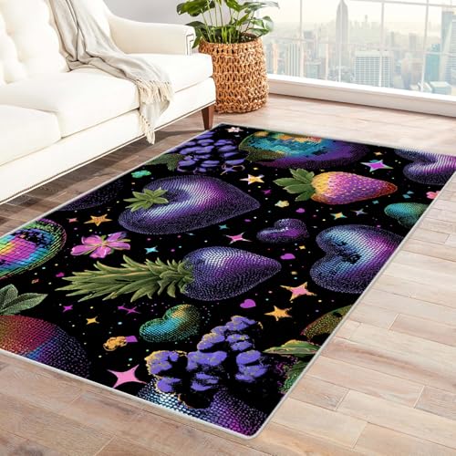 PUSRDEO Pflanzen Digitale Fantasie Teppich Erdbeere Kurzflor Teppich Maschinenwaschbar Fleckenresistent Für Viel Begangene Zonen(Lila)-240x300cm von PUSRDEO