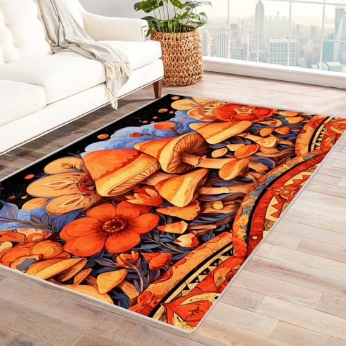PUSRDEO Pflanzen Digitale Kunst Symmetrie Teppich Champignons Für Wohnzimmer Schlafzimmer Büro Mit Rutschfester Unterseite Und Leichter Pflege(Orange)-120x150cm von PUSRDEO