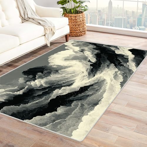 PUSRDEO Pflanzen Digitale Kunst Symmetrie Teppich Ozean Maschinenwaschbarer Innen Teppich Für Hohe Beanspruchung Flur Küche Einfache(Weiß)-150x240cm von PUSRDEO