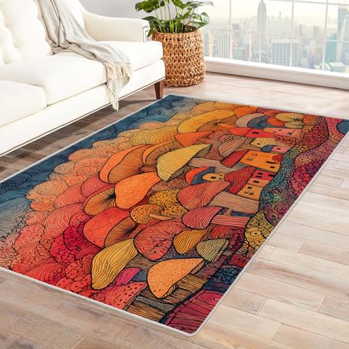 PUSRDEO Pflanzen Digitale Kunst Symmetrie Teppich Pilz Für Wohnzimmer Schlafzimmer Büro Mit Rutschfester Unterseite Und Leichter Pflege(Orange Farbe)-240x300cm von PUSRDEO