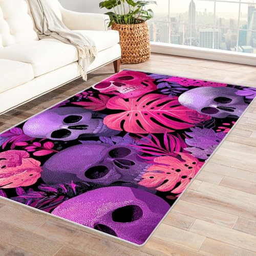 PUSRDEO Pflanzen Digitale Kunst Symmetrie Teppich Schädel Für Wohnzimmer Büro Flur rutschfeste Gummirücken Dick Strapazierfähig(Lila)-240x300cm von PUSRDEO