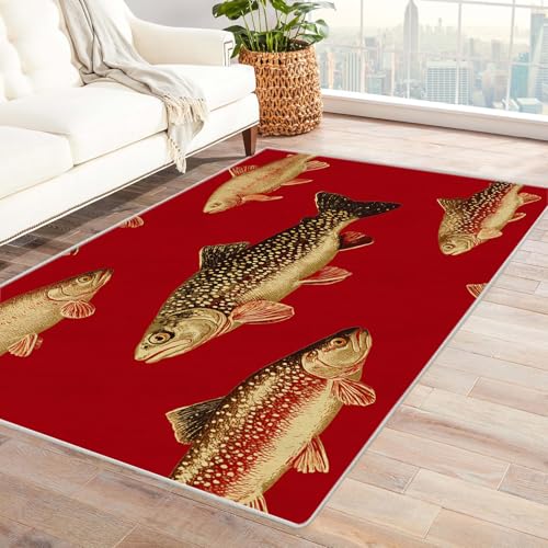 PUSRDEO Pflanzen Digitale Kunst Symmetrie Teppich Wittling Für Wohnzimmer Schlafzimmer Büro Mit Rutschfester Unterseite Und Leichter Pflege(Rot)-90x120cm von PUSRDEO