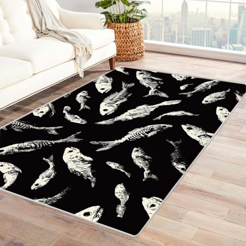 PUSRDEO Pflanzen Muster Digitaldruck Teppich Fischgräte Ideal Für Innenräume Wie Flur Küche Mit Atmungsaktiver Oberfläche Und Rutschfester Basis(Schwarz)-90x120cm von PUSRDEO