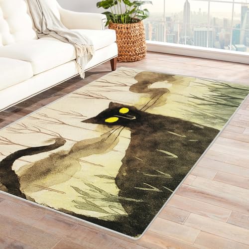 PUSRDEO Süße Cartoon Fantasy Tier Teppich Katze Schwebt In Der Luft Für Studio Werkstatt Wohnbereich Mit Gummibeschichtung rutschfest Stabil Bequem(Black)-90x150cm von PUSRDEO