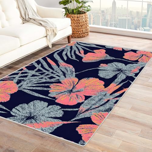 PUSRDEO Symmetrie Fantasie Digitaldruck Teppich BlüTen Für Arbeitszimmer Studio Wohnbereich Mit Gummirücken Anti-Rutsch Dick Haltbar(Blau)-60x90cm von PUSRDEO