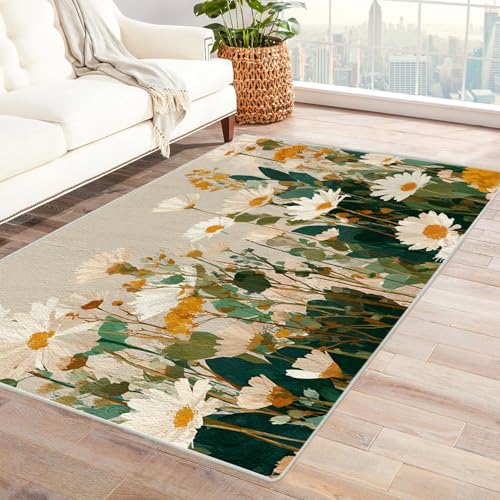 PUSRDEO Symmetrie Fantasie Digitaldruck Teppich BlüTen Für Arbeitszimmer Studio Wohnbereich Mit Gummirücken Anti-Rutsch Dick Haltbar(Weiß)-90x150cm von PUSRDEO