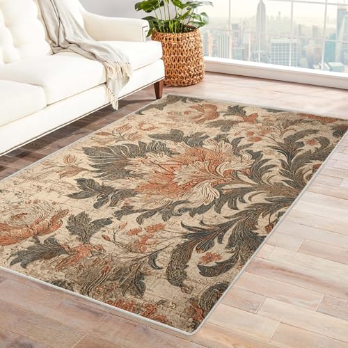 PUSRDEO Symmetrie Fantasie Digitaldruck Teppich GroßE Blume Atmungsaktiv Für Haustiere Kurzflor Robust Für Wohnbereich Essbereich Fleckensicher(Braun)-150x210cm von PUSRDEO