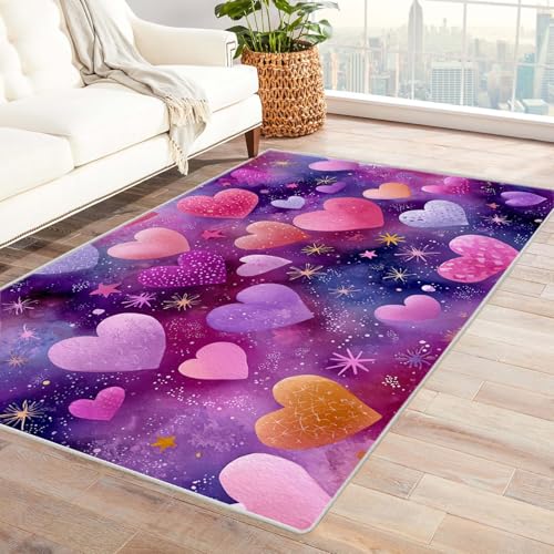 PUSRDEO Symmetrie Fantasie Digitaldruck Teppich Herzform Atmungsaktiv Für Haustiere Kurzflor Robust Für Wohnbereich Essbereich Fleckensicher(Lila)-240x300cm von PUSRDEO