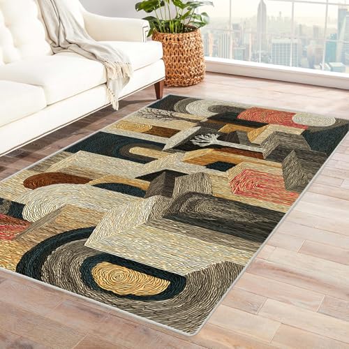 PUSRDEO Symmetrie Fantasie Digitaldruck Teppich Junger Baum Atmungsaktiv Für Haustiere Kurzflor Robust Für Wohnbereich Essbereich Fleckensicher(Braun)-150x180cm von PUSRDEO