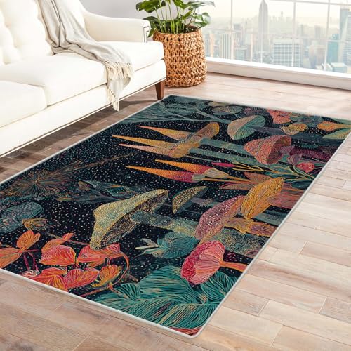 PUSRDEO Symmetrie Fantasie Digitaldruck Teppich Pilz Für Arbeitszimmer Studio Wohnbereich Mit Gummirücken Anti-Rutsch Dick Haltbar(Schwarz)-60x90cm von PUSRDEO