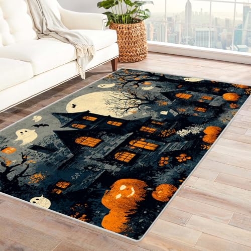 PUSRDEO Symmetrischer Digital Art Teppich Burg Für Innenbereich Balkon Terrasse Kurzflorig Strapazierfähig Rutschsicher(Blau)-120x150cm von PUSRDEO