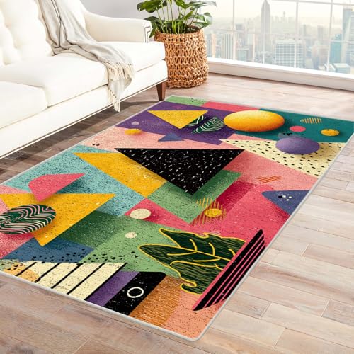 PUSRDEO Symmetrischer Digital Art Teppich Dreieck Für Innenbereich Balkon Terrasse Kurzflorig Strapazierfähig Rutschsicher(Mehrfarbig)-90x150cm von PUSRDEO