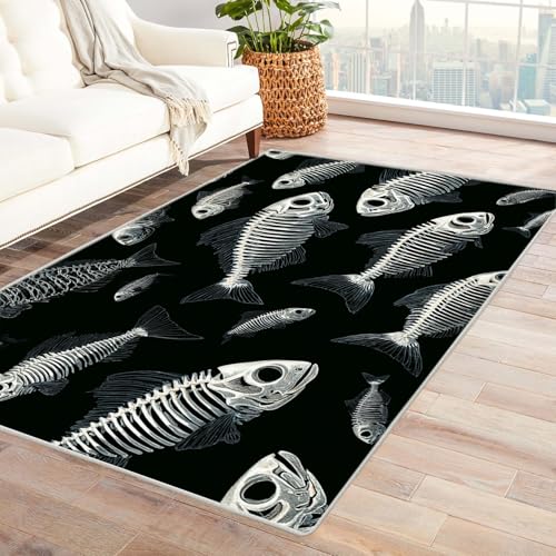 PUSRDEO Symmetrischer Digital Art Teppich Fischgräte Für Wohnzimmer Essbereich Mit Schnelltrocknender Eigenschaft Und Pflegeleicht(Schwarz)-180x270cm von PUSRDEO