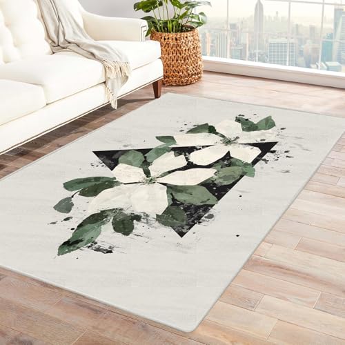 PUSRDEO Symmetrischer Digital Art Teppich Weihnachtsstern Dicker Flor Weich Gemütlich Rutschsicher Leicht Sauber Für Küchen Flur Bereich(GrüN)-60x90cm von PUSRDEO