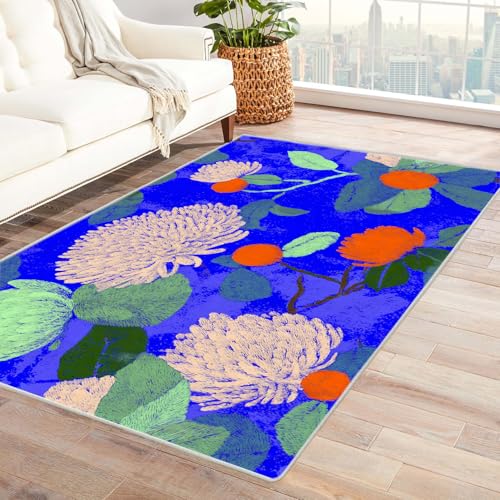 PUSRDEO Symmetrischer Fantasie Teppich mit Pflanzen BlüTen Rutschfester Untergrund Dicke Ausführung Leicht Reinigbar Für Studio(Blau)-210x270cm von PUSRDEO