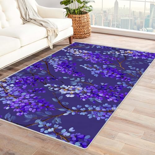 PUSRDEO Symmetrischer Fantasie Teppich mit Pflanzen Blume Für Wohnbereich Eingangshalle Mit Rutschhemmender Basis Und Pflegeleichtem(Lila)-240x300cm von PUSRDEO