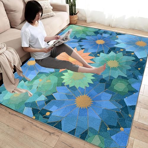 PUSRDEO Verspielter Abstract Teppich Für Innenräume Blumen geometrisch Für Essbereich Wohnbereich Schlafzimmer Antirutsch Rücken Robust Pflegeleicht(Colorful)-150x240cm von PUSRDEO
