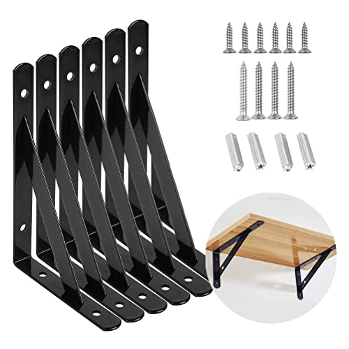 6 Stück Halterungen für Regale, 15cm Dreieckig Regalträger, Schwerlast Wandmontage Dekorative Regalhalterungen, Abnehmbare Regalwinkel, 90 Grad Wand Regalträger mit Schrauben für Wohnzimmer Büro von PUTEKCO