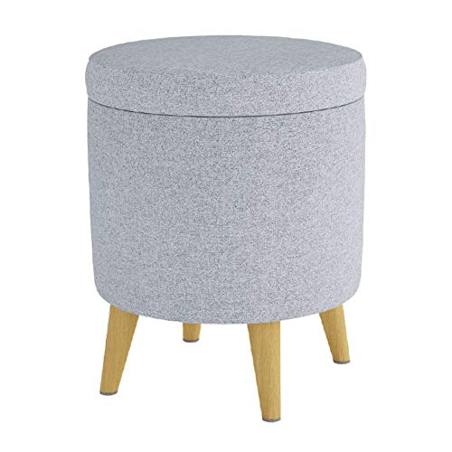 PUTHLLA Fußhocker für das Wohnzimmer, Sitzhocker mit Stauraum, gepolsterter Fußhocker, runder Sitzhocker aus Leinen, Frisiertischhocker mit 4 Beinen aus hellgrauem Holz, 37 x 37 x 45 cm von PUTHLLA