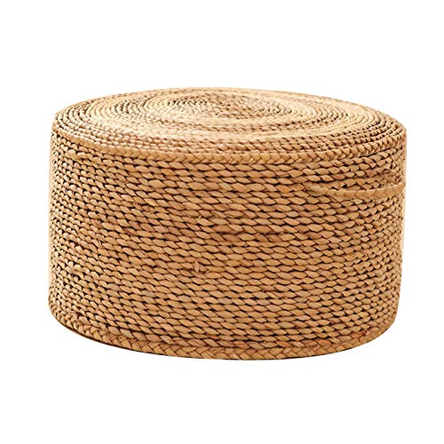 PUTHLLA Handgestrickter Pouf aus Rattanstroh für das Wohnzimmer, runder Fußhocker mit geflochtenem Design von PUTHLLA