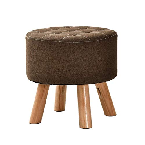 PUTHLLA Kleiner Hocker aus Flachs, modische Schuhbank zum Wechseln, rundes Wohnzimmer-Fußhocker, Sofahocker, Sitzbank aus Holz (Farbe: Braun) von PUTHLLA
