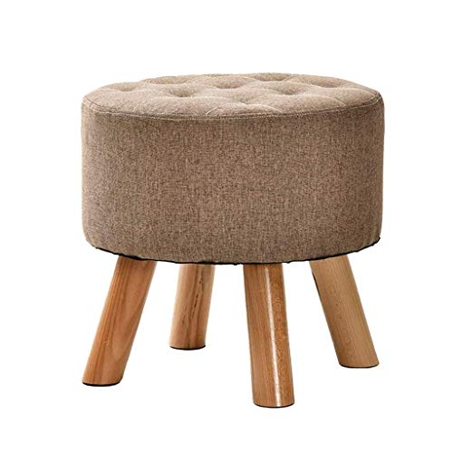 PUTHLLA Kleiner Hocker aus Flachs, modische Schuhbank zum Wechseln, rundes Wohnzimmer-Fußhocker, Sofahocker, Sitzbank aus Holz (Farbe: Hellbraun) von PUTHLLA