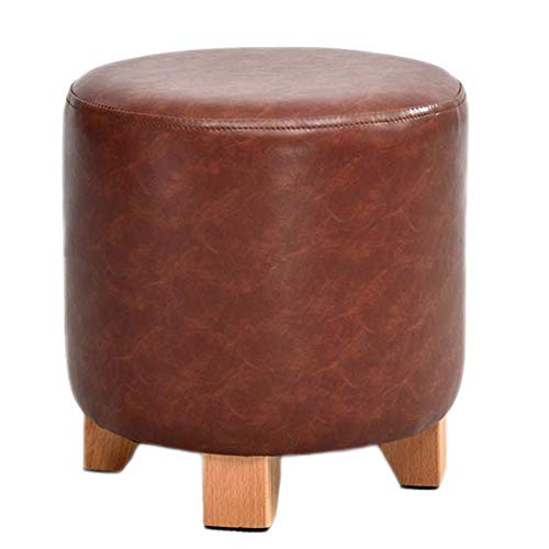 PUTHLLA Ottomane Hocker Pouf, Gepolsterte, Strapazierfähige Lederfußstütze Runder Stuhl Kleine Fußstütze mit Rutschfesten Holzbeinen - Dunkelrot 29x30cm (11x12 Zoll) von PUTHLLA