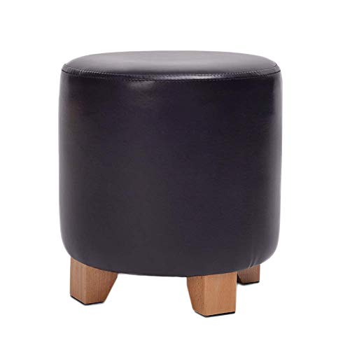 PUTHLLA Ottomane Hocker Pouf, Gepolsterte, Strapazierfähige Lederfußstütze Runder Stuhl Kleine Fußstütze mit Rutschfesten Holzbeinen - Schwarz 29x30cm(11x12 Zoll) von PUTHLLA