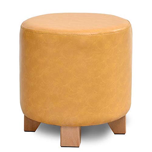 PUTHLLA Ottomane Hocker Pouf,Gepolsterte, Strapazierfähige Lederfußstütze Runder Stuhl Kleine Fußstütze mit Rutschfesten Holzbeinen-Orange 29x30cm(11x12inch) von PUTHLLA