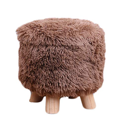PUTHLLA Plüschiger runder Fußhocker Ottoman mit Aufbewahrungsbox und kleinem Sitzhocker mit Holzbeinen in Braun von PUTHLLA