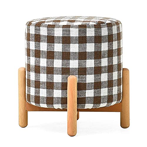 PUTHLLA Runder Fußhocker Ottomane, Gepolsterter Pouf Gepolsterter Sitz Mit Holzbeinen, Kleines Sofa Wechselschuhe Fußstütze Für Wohnzimmer Schlafzimmer Plaid B 33x33x37cm von PUTHLLA